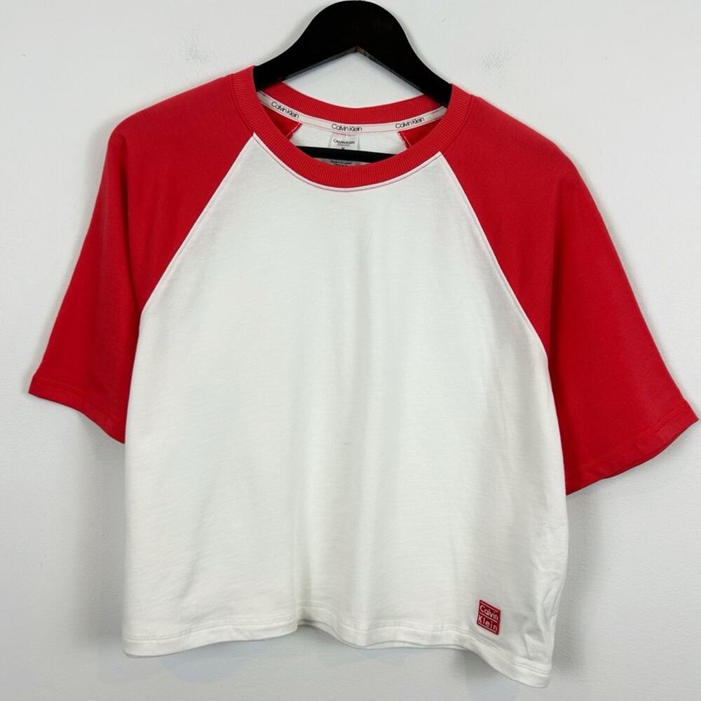 Calvin Klein Cropped Raglan Short Sleeve T-Shirt Pajama Top Size Medium